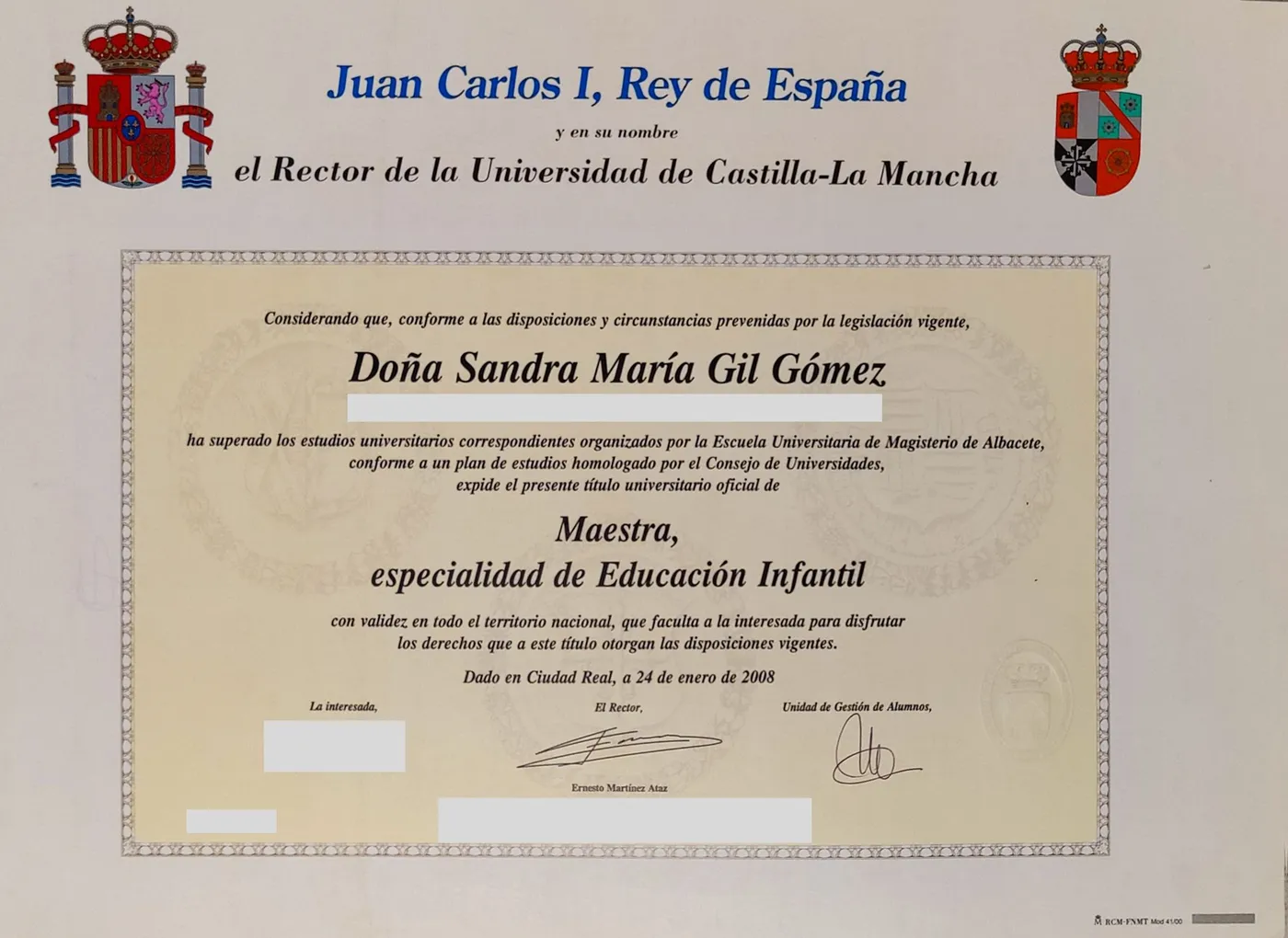 Maestra en Educación Infantil · Universidad de Castilla-La Mancha, 2008