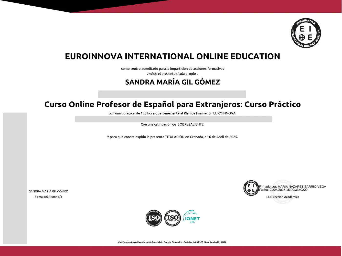 Profesor de Español para Extranjeros, 150 h · Euroinnova, 2025