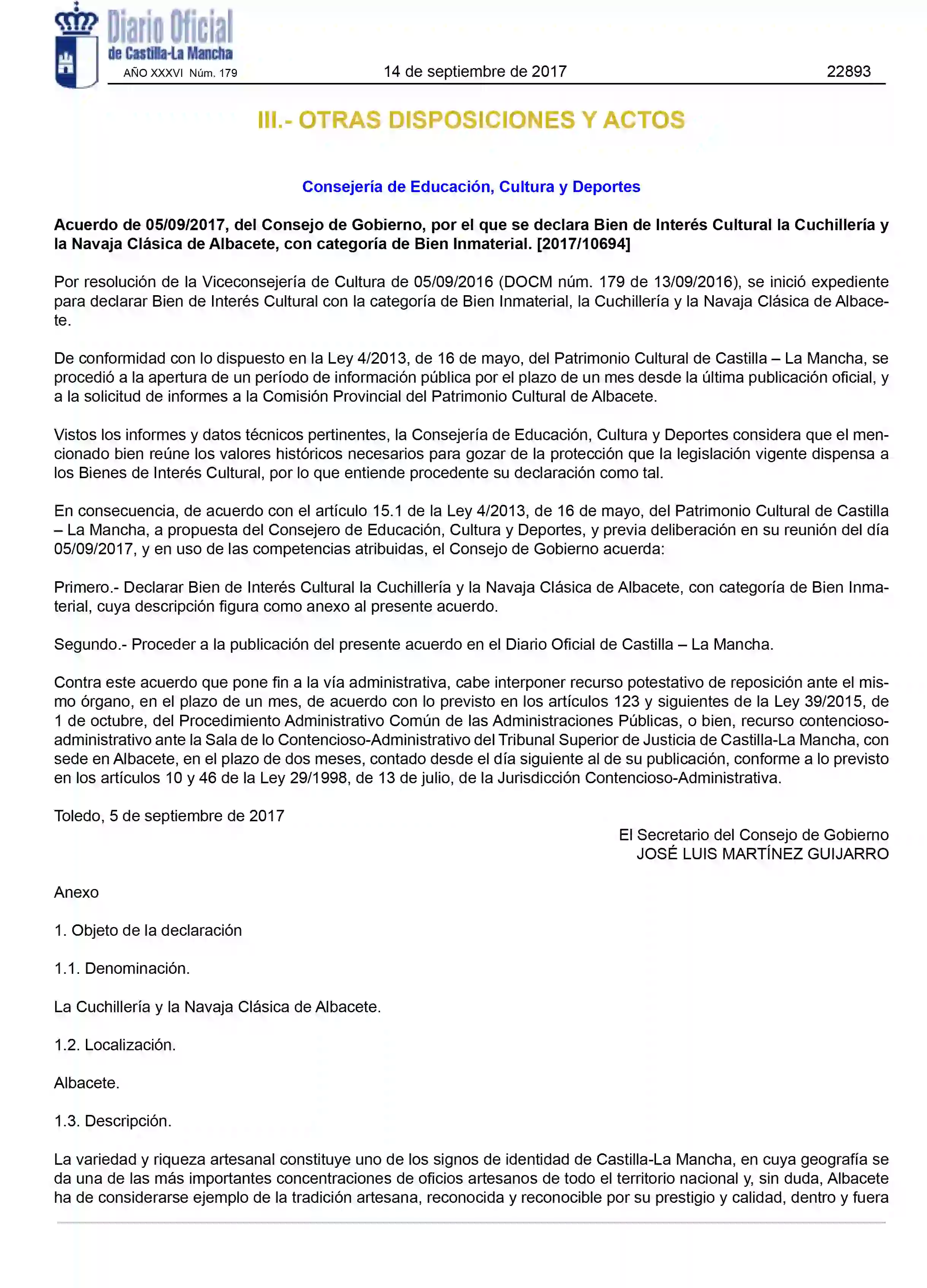 Official document Diario Oficial de Castilla-La Mancha